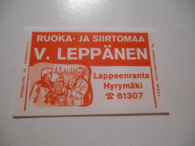TT Etiketti V.Leppänen Lappeenranta Hyrymäki