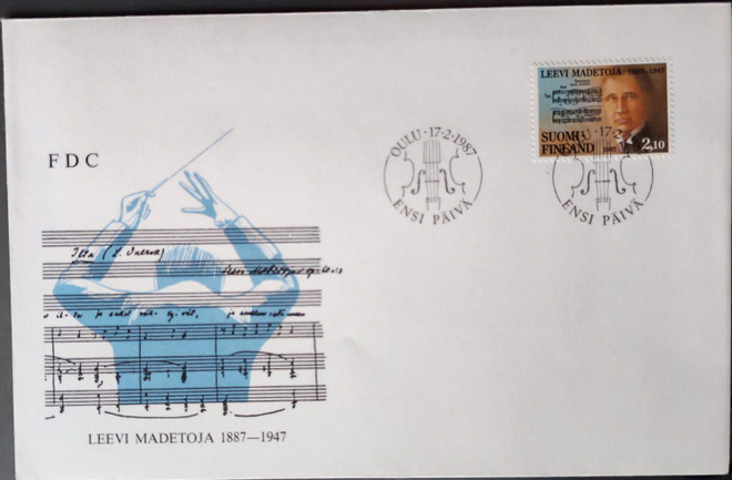 Leevi Madetojan merkki 1987 FDC-kuorella