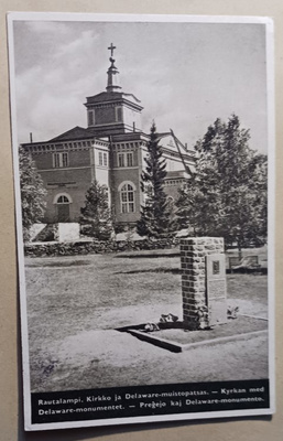 Rautalampi. Kirkko ja Delaware-muistopatsas, mv pk, p. 1940