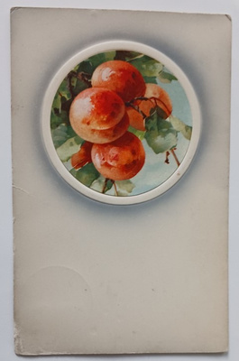 Mehukkaita luumuja, ympyräkehyskortti, p. 1910