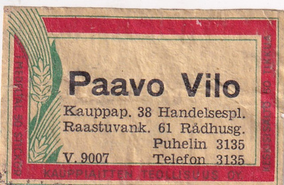 Paavo Vilo, Kauppap. 38. V. 9007    s4/3