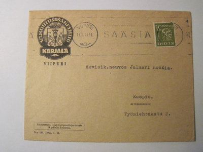 VANHA Firmakuori Vakuutusyhtiö Karjala Viipuri 1944
