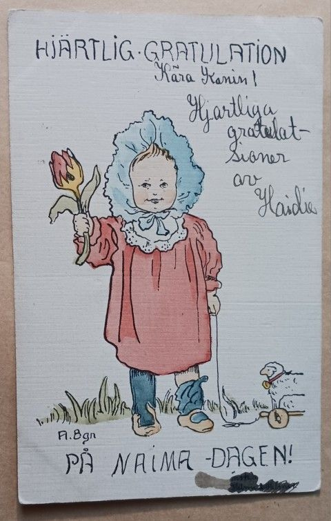 A. Bgn: Taapero toivottaa onnea tulppaanin kera, p. 1908