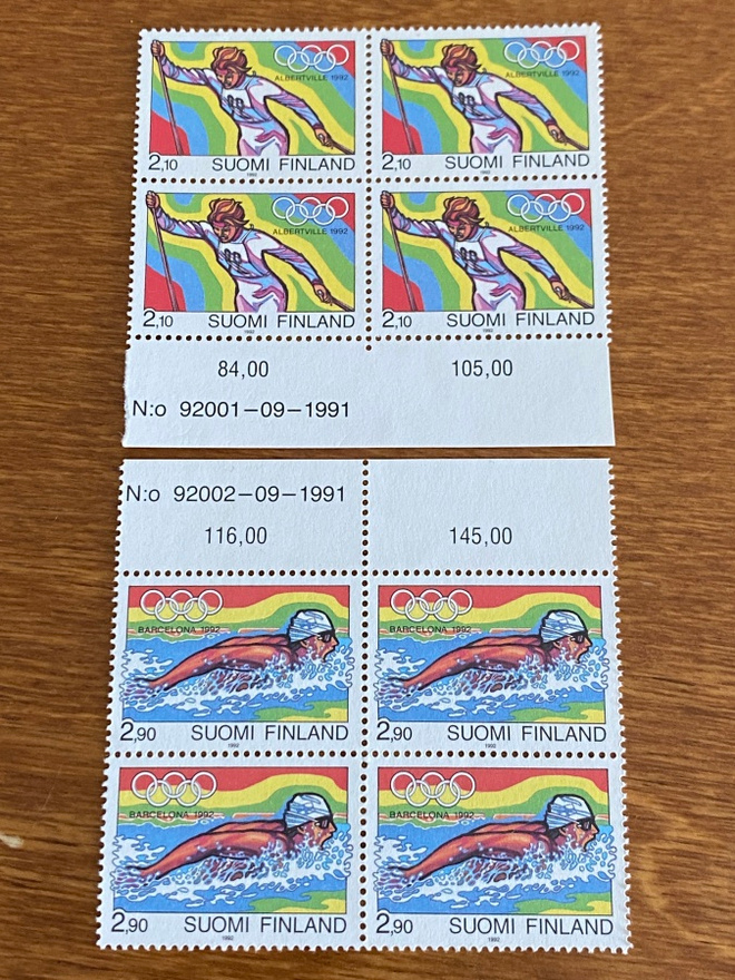 OLYMNPIAKISAT 1992 PARI NELIÖT NUMERO MARGINAALILLA**