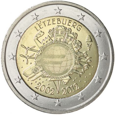 Luxemburg 2012 2 € Euro 10 vuotta UNC
