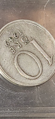 10 Öre 1949 hopeaa kolikko