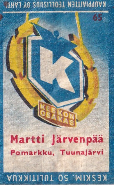 Pomarkku, Tuunajärvi. Martti Järvenpää, Kesko 65 , 1/12