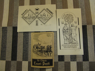 3 kpl Exlibris.