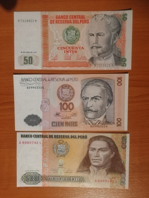 Peru 50, 100 ja 500 Initis ( v. 1987 )