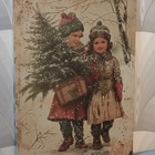 Lapset joulukuusen haussa vintage taulu - pikkukuva 3