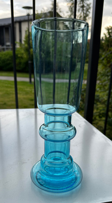 Riihimäen Lasi turkoosi maljakko 27 cm – vintage Suomi