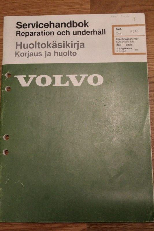 Volvo 340 Huoltokäsikirja osa 3 Kytkentäkaaviot