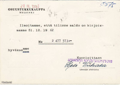 FIRMAKORTTI LAPPEENRANTA SAIMAAN MYYNTIKONTTORI
