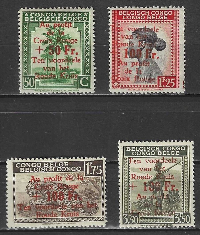 (S0116) BELGIAN CONGO, 1944 (Red Cross. Overprints). MNH**