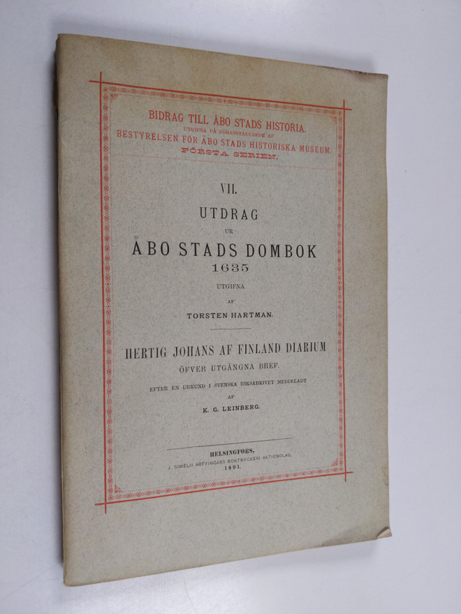 Utdrag ur Åbo stads dombok 1635 ; Hertig Johans af Finlan...