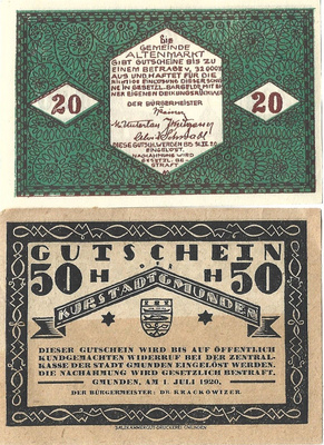 Itävalta 2 hätäseteliä 1920+ hätäapukolikko