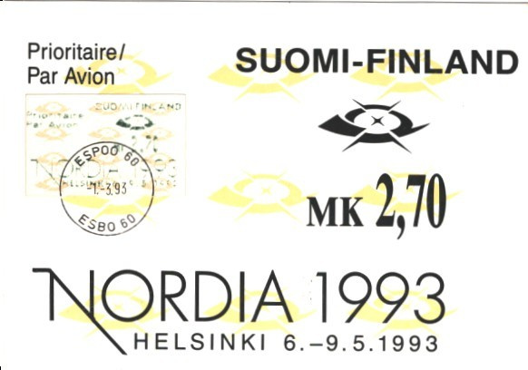 NORDIA 1993 NÄYTTELYKORTTI  ENSIP LEIMALLA