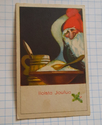 Wanha 11x7cm, höyryävä puuro ja pukki,nyrkkiposti