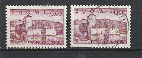 1963 0,60mk Olavinlinna-merkit leimattuna ja leimaamattomana