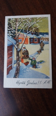 O. Furuhjelm vanha kuvataide kortti X/10 v. 44 + joulumerkki