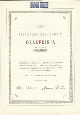 OKK 1949 Eteenpäin Oy, Kotka osakekirja