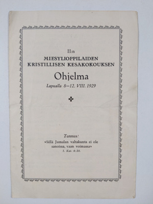 II:n miesylioppilaiden kristillisen kesäkokouksen ohjelma...
