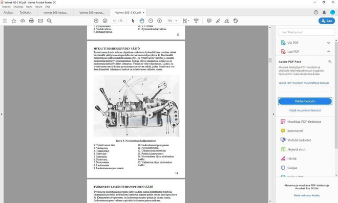Valmet 565 - korjaamokäsikirja + varaosakirja ym