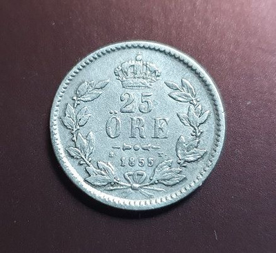 Ruotsi vuoden 1855 hopearaha 25 öre - Oscar I