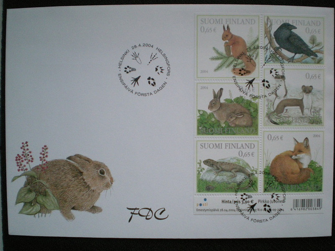 FDC Metsän eläimiä 0,65 € 28.4.2004 - LaPe BL35