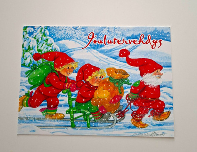 ML PITKÄRANTA- "Tontut..potkukelkka"-KULKEMATON JOULUKORTTI