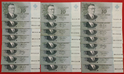 TÄHTI seteleitä, 24 kpl 10 mk 1963**. Kunto 3-4. (KD16)