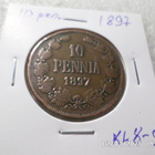 10 penniä 1897 tasaisesti patinoitunut hieno raha, - pikkukuva 5