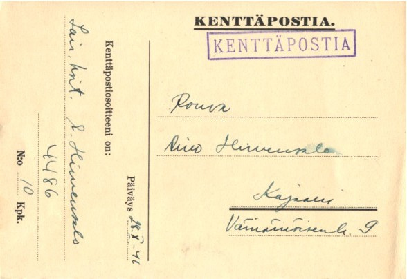 KENTTÄPOSTIKORTTI KPK 10/4486  (2 SAIRASJUNA)-KAJAANI