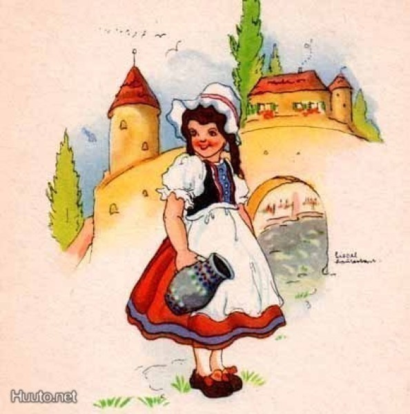 LAPSET / Soma tyttö maitokannu kädessään. 1940-l.