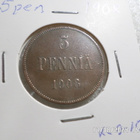 5  penniä 1908  rahakehyksessäkl  9-10 - pikkukuva 1