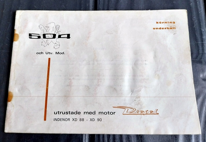 Peugeot 504 diesel ohjekirja  1971 kieli Ruotsi