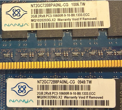 Myydään: Nanya 2GB DDR3-1333 ECC Registered palvelinmuistit