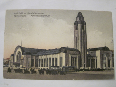 VANHA Postikortti Rautatieasema Raitiovaunu Helsinki 1925