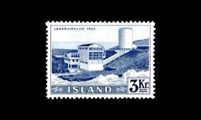 Islanti 309 ** Kraftverk och vattenfall 3 kr (1956)
