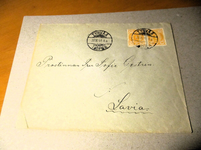 1895 Tyrvää kuori Lavian sininen venäläisleima tulona