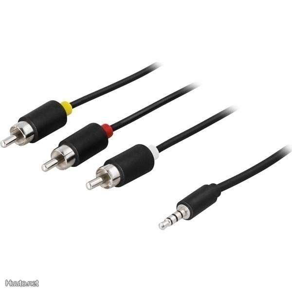 Deltaco 3.5mm - 3xRCA ääni- ja videokaapeli, 2m *UUSI*