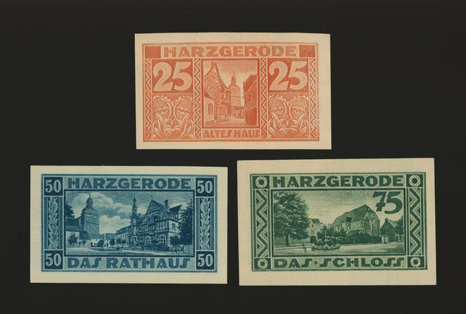 Saksa Notgeld 25, 50, 75 Pfg, Harzerode 1921