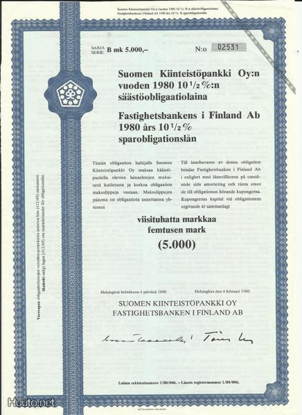 Suomen Kiinteistöpankki OY 1980 10 1/2 %:n säästöobligaatio