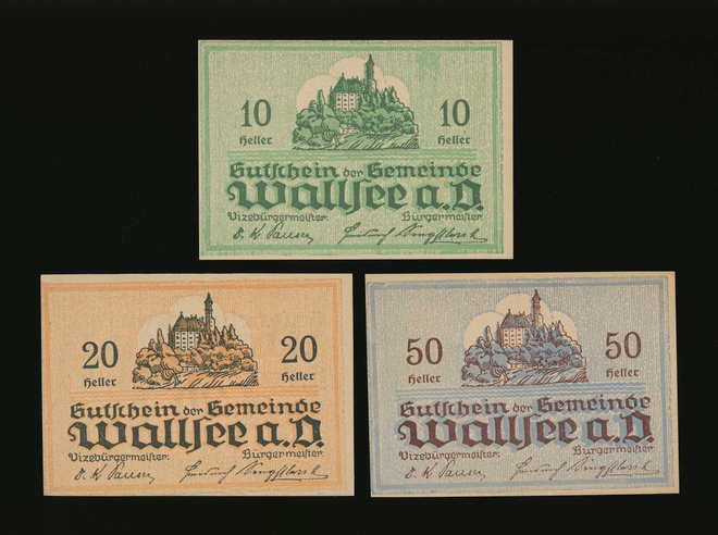 Itävalta Notgeld 10, 20, 50 Heller, Wallsee 1920
