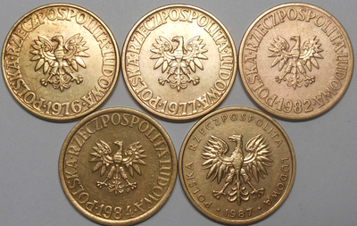 Puola. 5 zloty 1976, 1977, 1982, 1984, 1987.