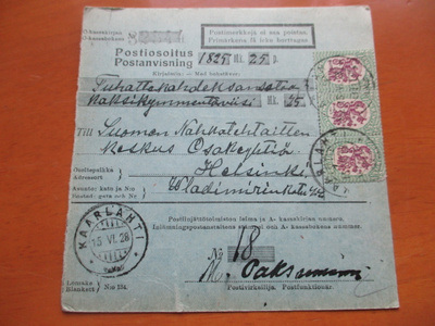 1928 Kaarlahti (Kaukola) postiosoitus