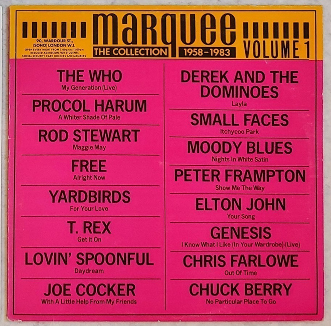 MARQUEE COLLECTION VOL. 1 – UK LP 1983; Who, Free, T.Rex ym.