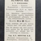Novitas Olympia 1936 #89 J. Y. Nikkanen - pikkukuva 2
