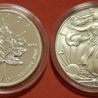 2 x 1 oz 999/9 hopeaa: USA Eagle + Kanada Maple Leaf. (KD6). - pikkukuva 1