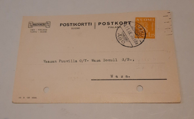 Firmakortti A/B Machinery Oy, Turku 1936